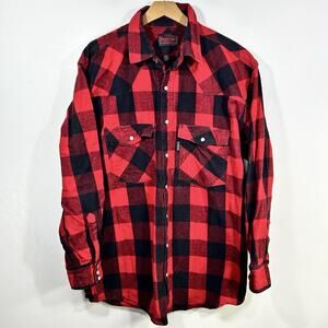 Five Brothers Flannel Shirt Pearl Snap Mens XL Tall Red Black Buffalo Plaid